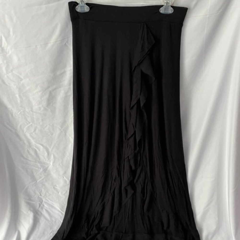 Anthropologie long black flare asymmetrical split skirt